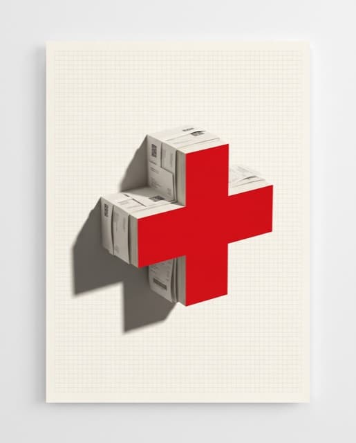 A Swiss cross sculpted from stacked financial documents